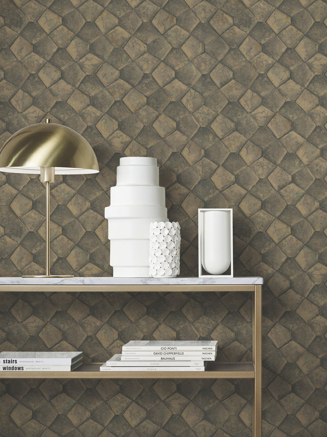 York Wallcoverings MA34909 Waterford Gold Tiled Wallpaper