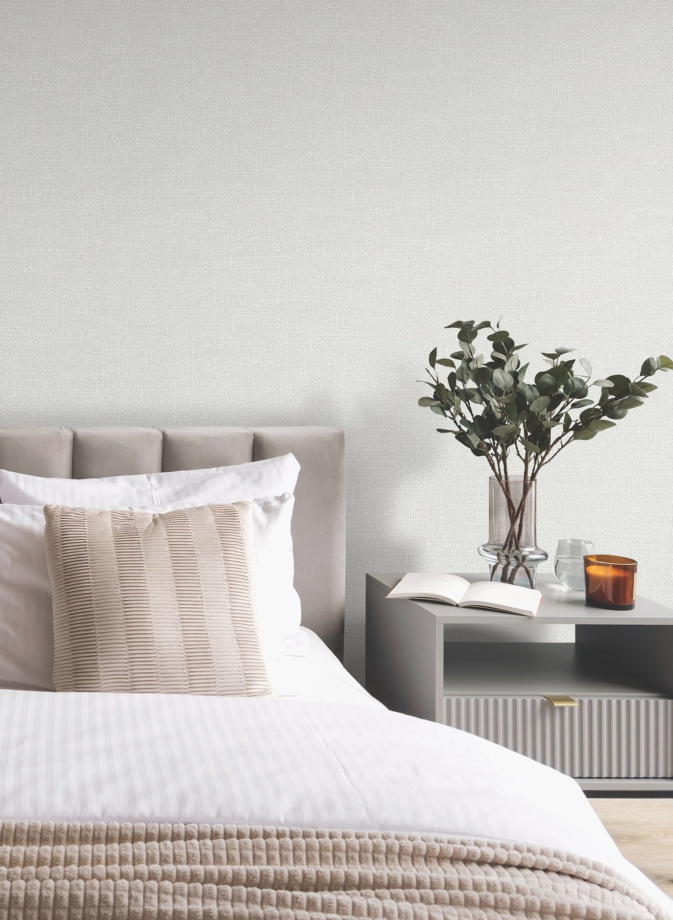 York Wallcoverings MA34912 Highland Tweed Light Grey Faux Fabric Wallpaper