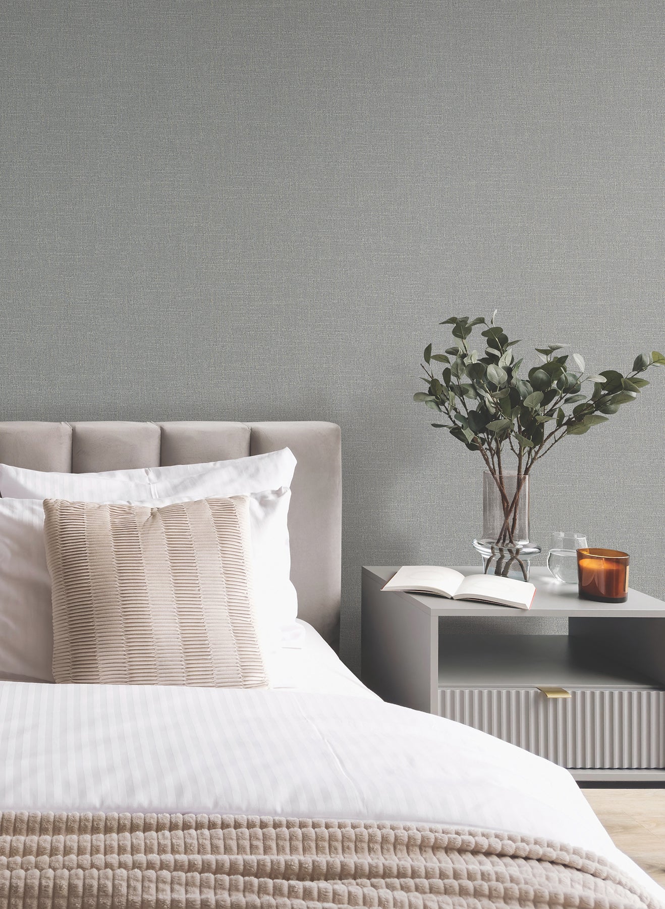 York Wallcoverings MA34915 Highland Tweed Dark Grey Faux Fabric Wallpaper