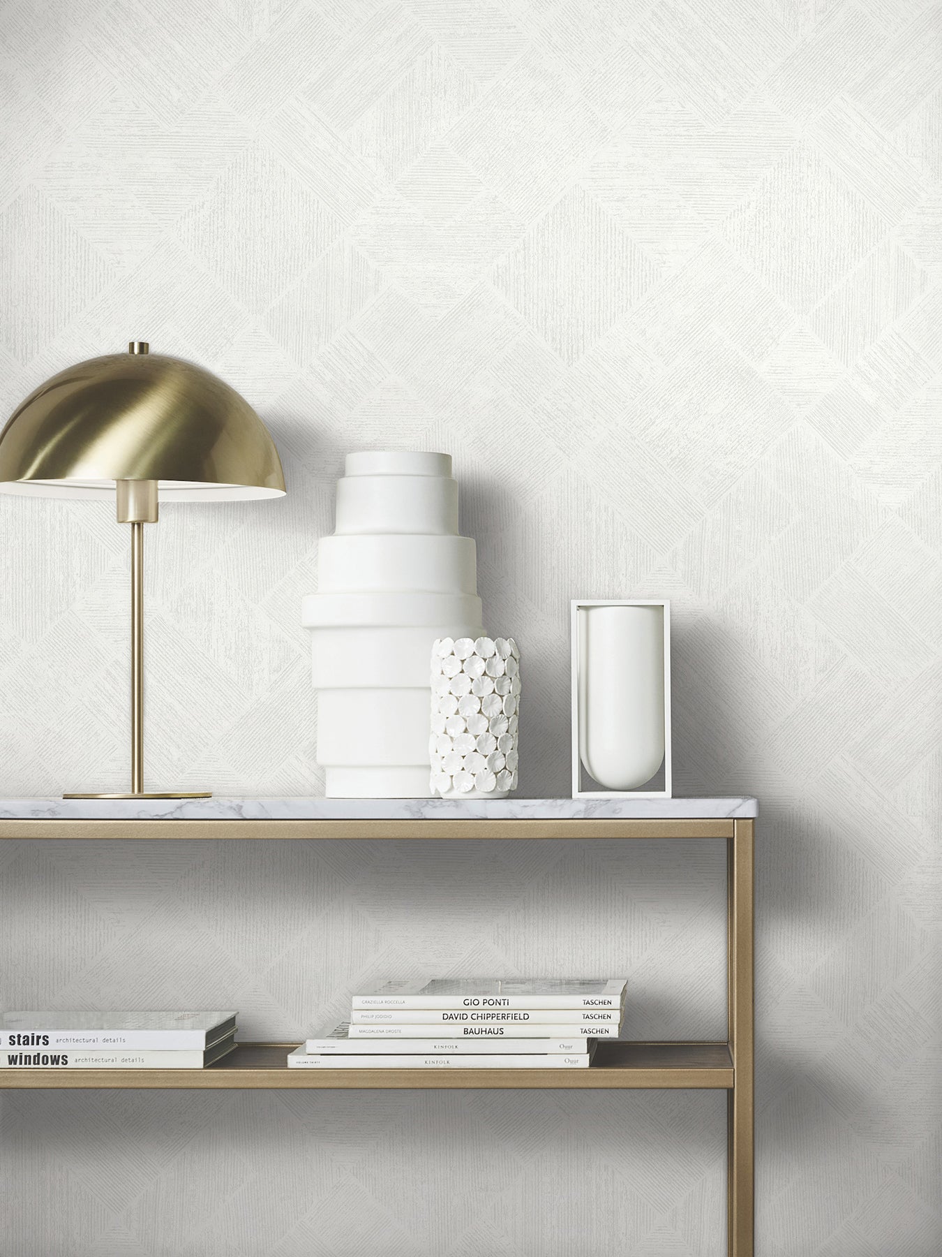 York Wallcoverings MA35508 Marquetry White Tile Wallpaper
