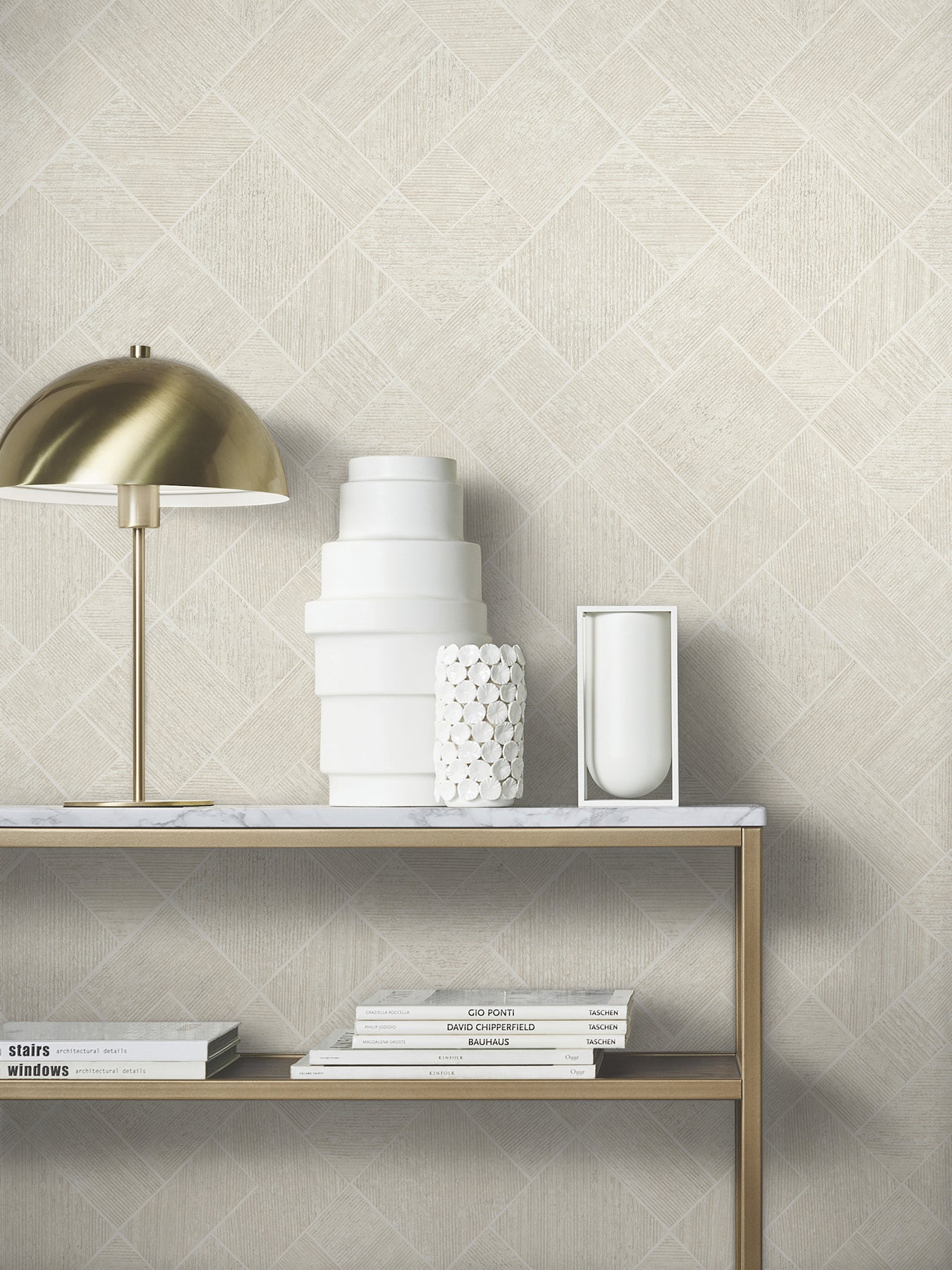 York Wallcoverings MA35509 Marquetry Beige Tile Wallpaper
