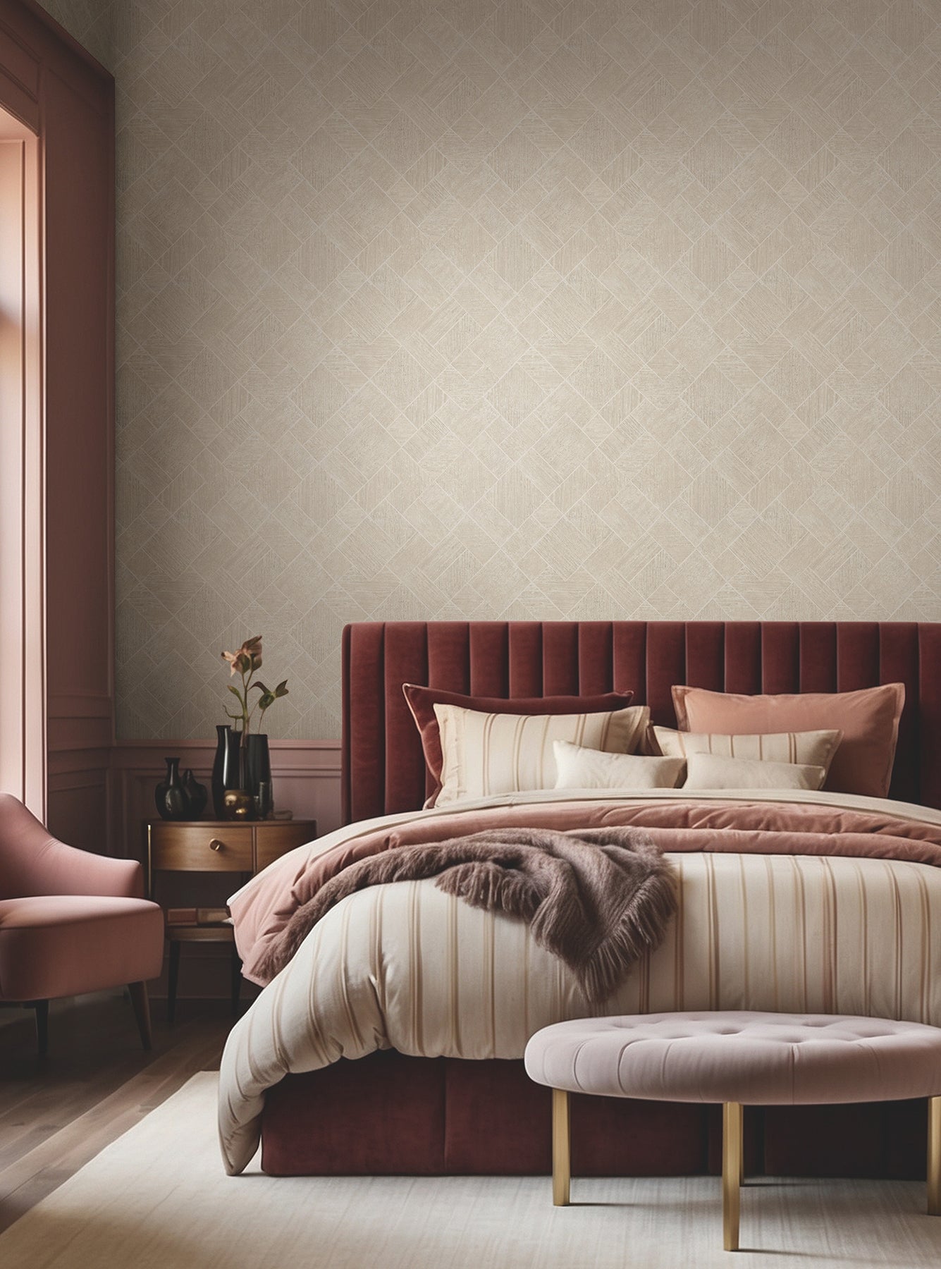 York Wallcoverings MA35509 Marquetry Beige Tile Wallpaper