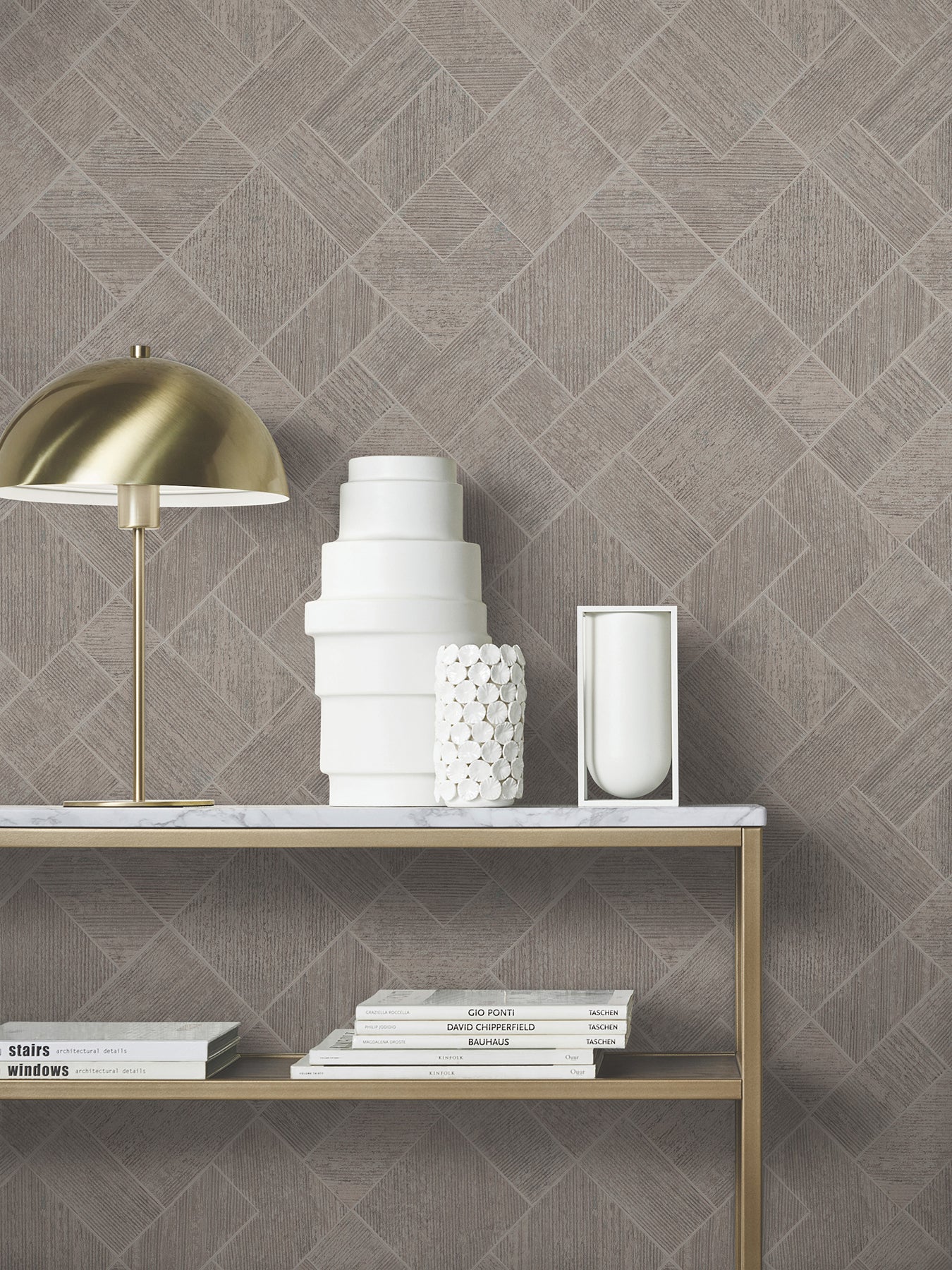 York Wallcoverings MA35511 Marquetry Taupe Tile Wallpaper