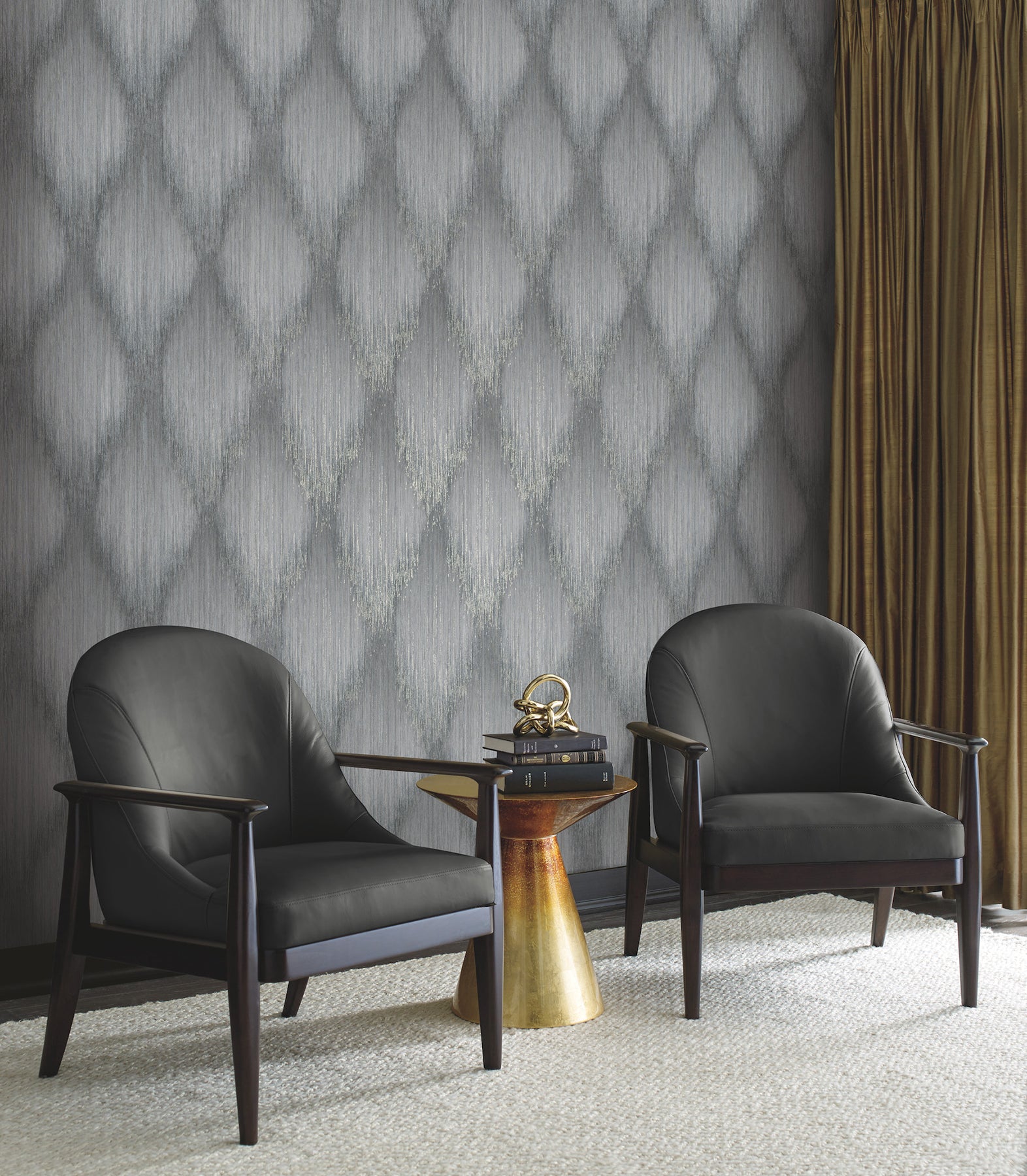 York Wallcoverings MA35804 Starfall Pewter Metallic Ikat Wallpaper