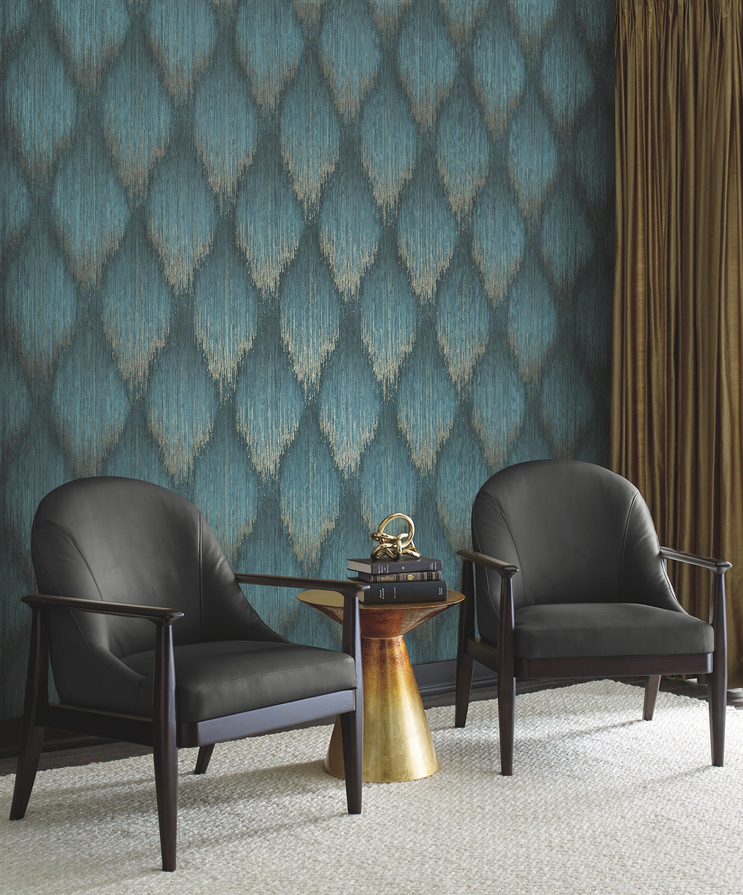 York Wallcoverings MA35806 Starfall Sapphire Metallic Ikat Wallpaper