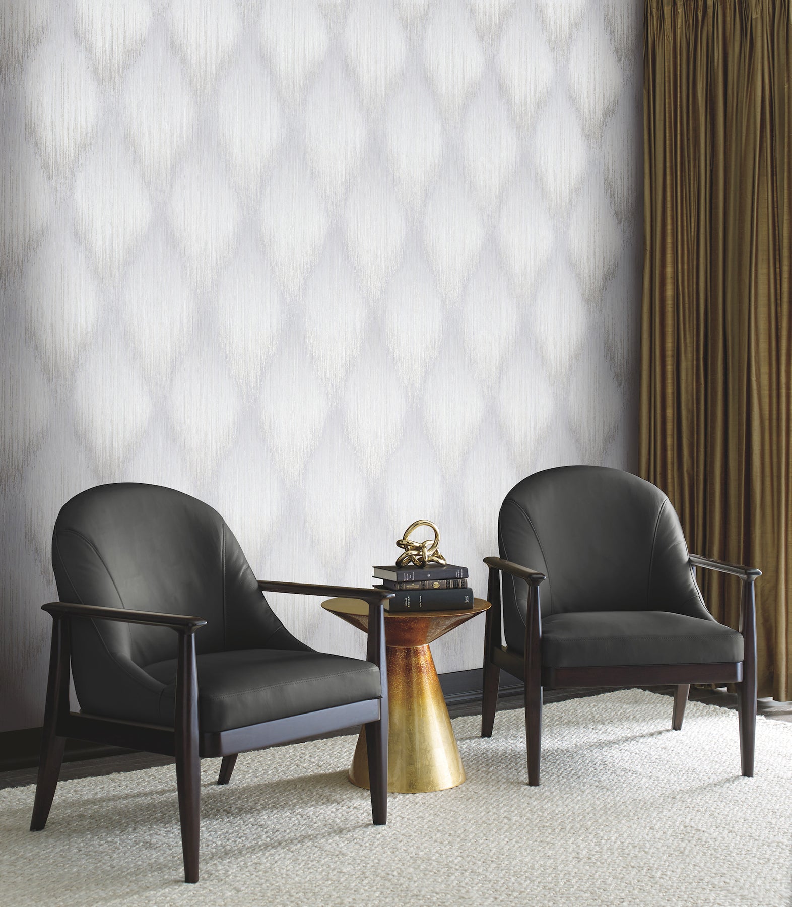 York Wallcoverings MA35807 Starfall Grey Metallic Ikat Wallpaper