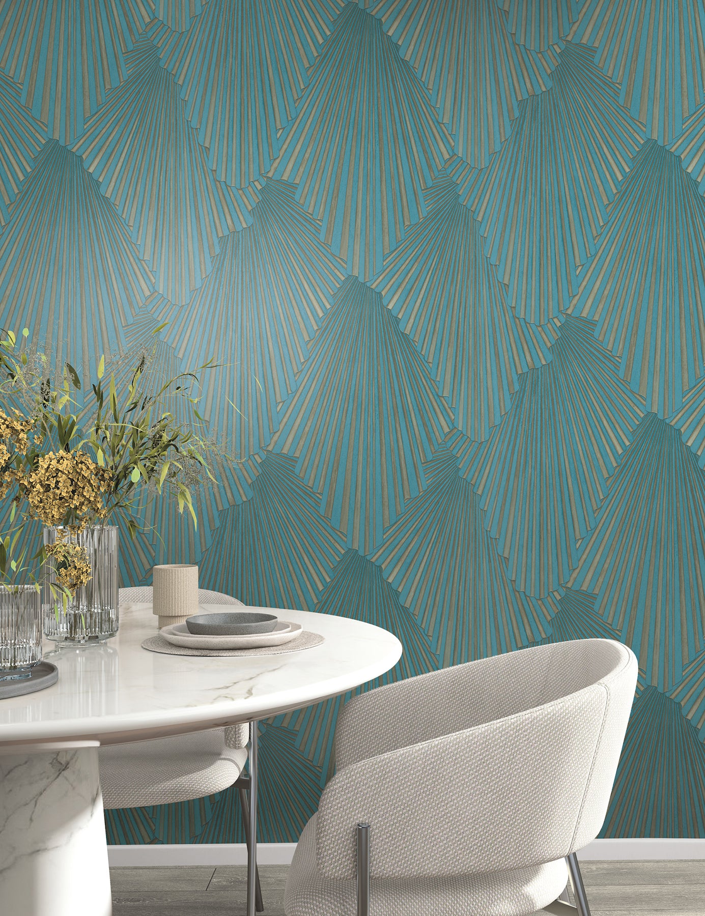 York Wallcoverings MA35850 Lumiere Teal Deco Geo Wallpaper