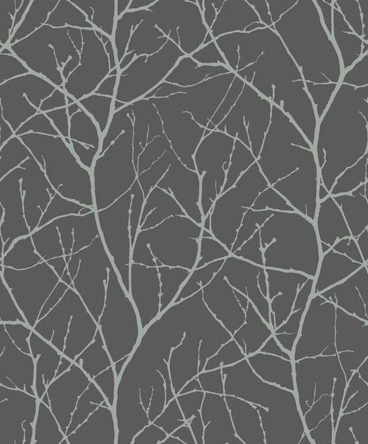 York Wallcoverings MD7125 Charcoal & Silver Trees Silhouette Wallpaper
