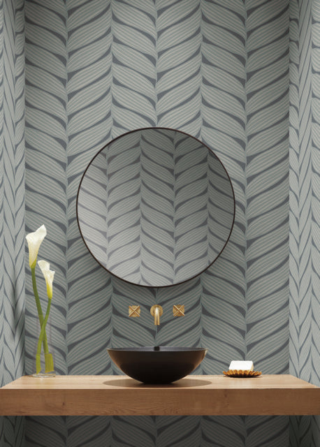 York Wallcoverings MD7163 Charcoal & Silver Luminous Leaves Wallpaper