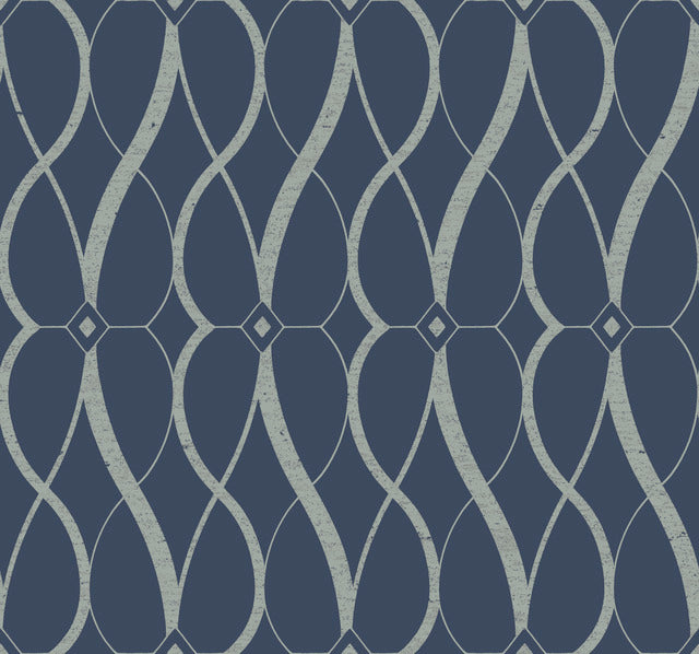 York Wallcoverings MD7174 Navy & Silver Graceful Geo Wallpaper