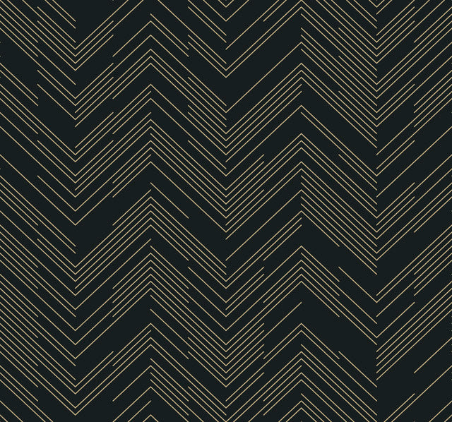 York Wallcoverings MD7221 Black & Gold Polished Chevron Wallpaper