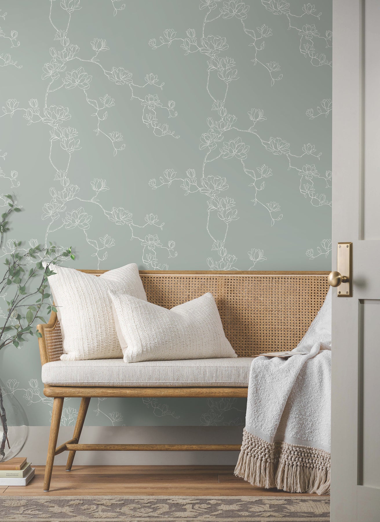 York Wallcoverings MF4734 Magnolia Eucalyptus Branches Wallpaper