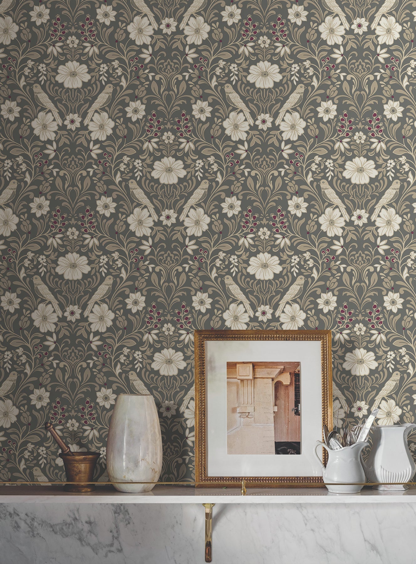 York Wallcoverings MF4743 Colette Charcoal Wallpaper