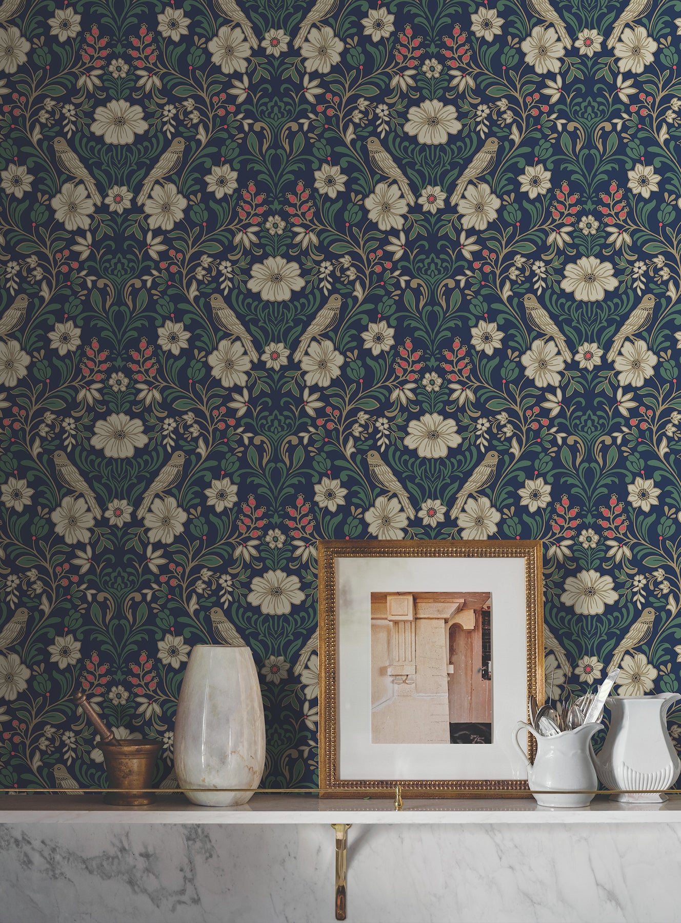 York Wallcoverings MF4745  Colette Navy Wallpaper