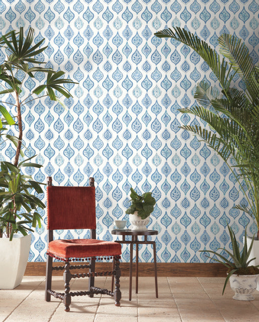 York Wallcoverings MN1850 Marketplace Motif White/Blue Wallpaper