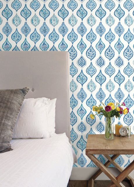 York Wallcoverings MN1850 Marketplace Motif White/Blue Wallpaper