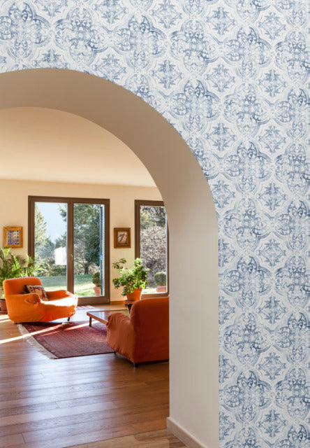 York Wallcoverings MN1891 Quartet White/Blue Wallpaper