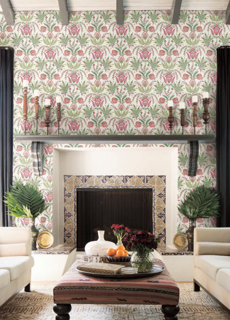 York Wallcoverings MN1914 Seaside Jacobean Beige/Green/Red Wallpaper