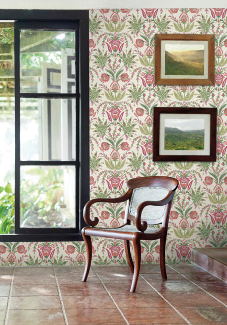 York Wallcoverings MN1914 Seaside Jacobean Beige/Green/Red Wallpaper