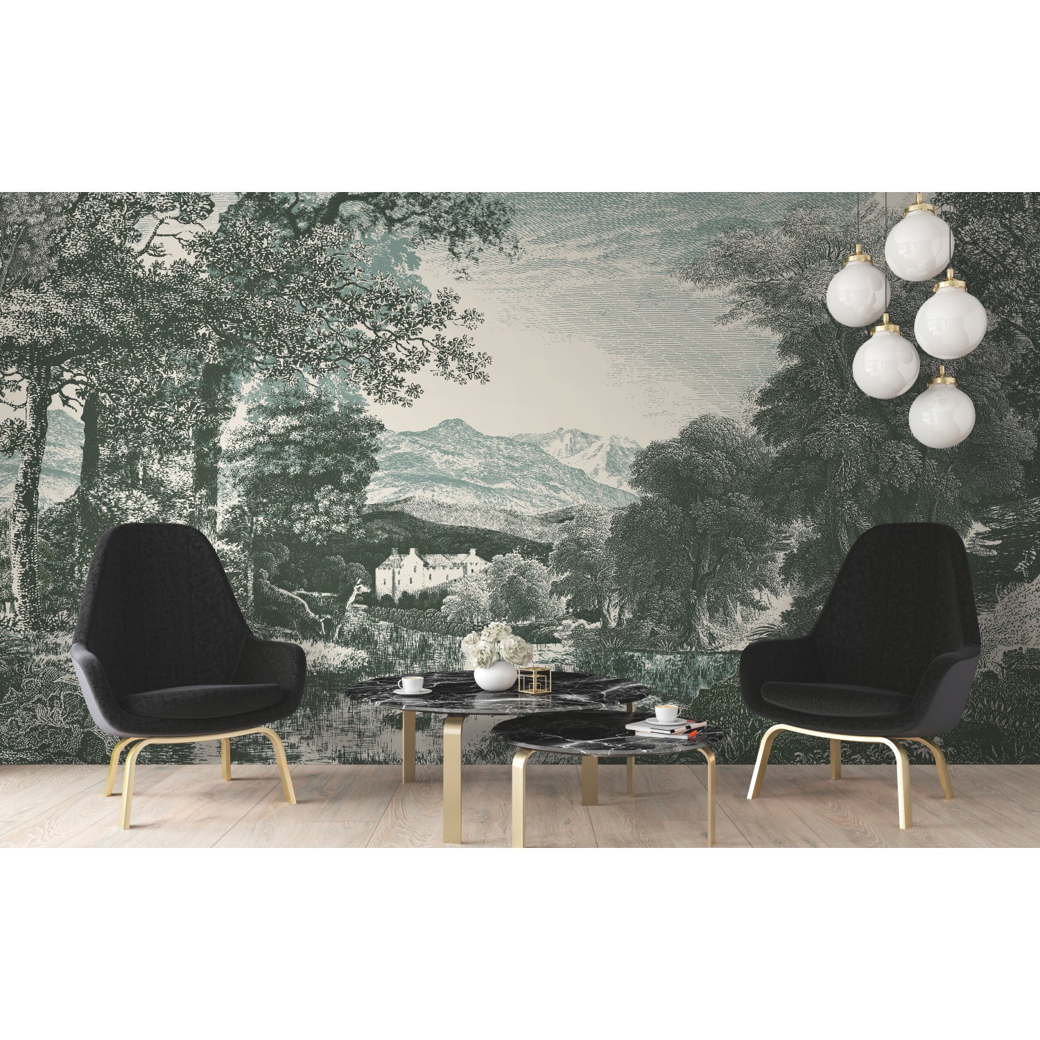 York Wallcoverings MU0272M Provincial Scenic Teal Wall Mural