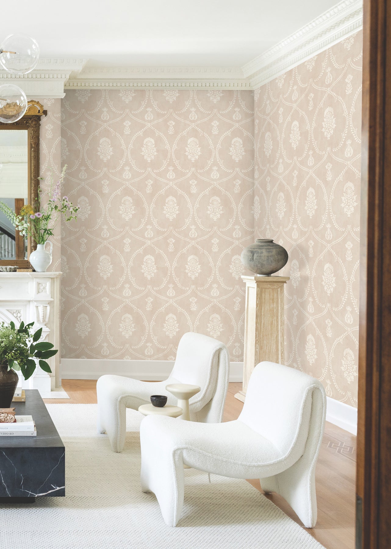York Wallcoverings MX9646 Royal Damask Blush Wallpaper