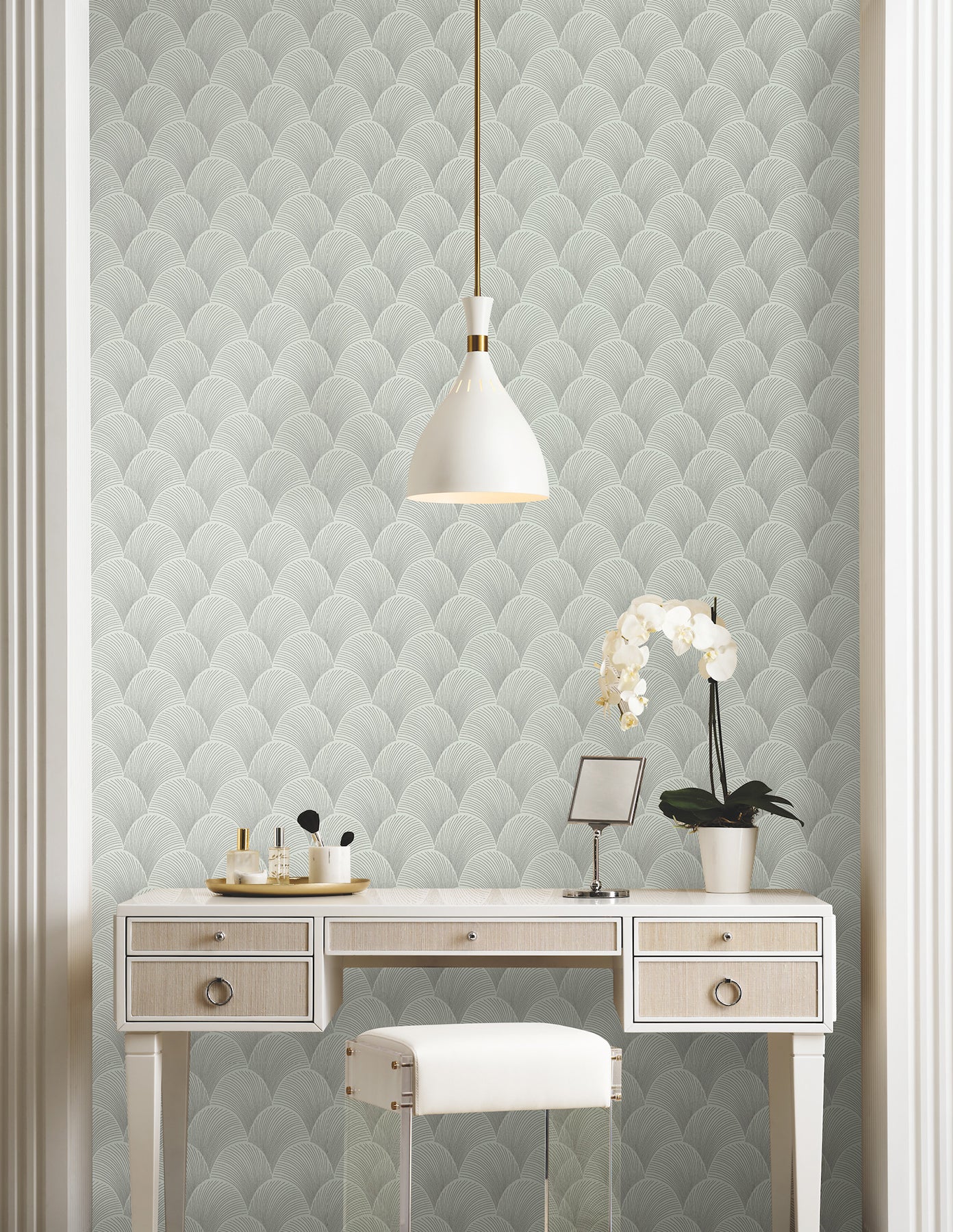 York Wallcoverings NT6106 Metallic Scallop Green Wallpaper