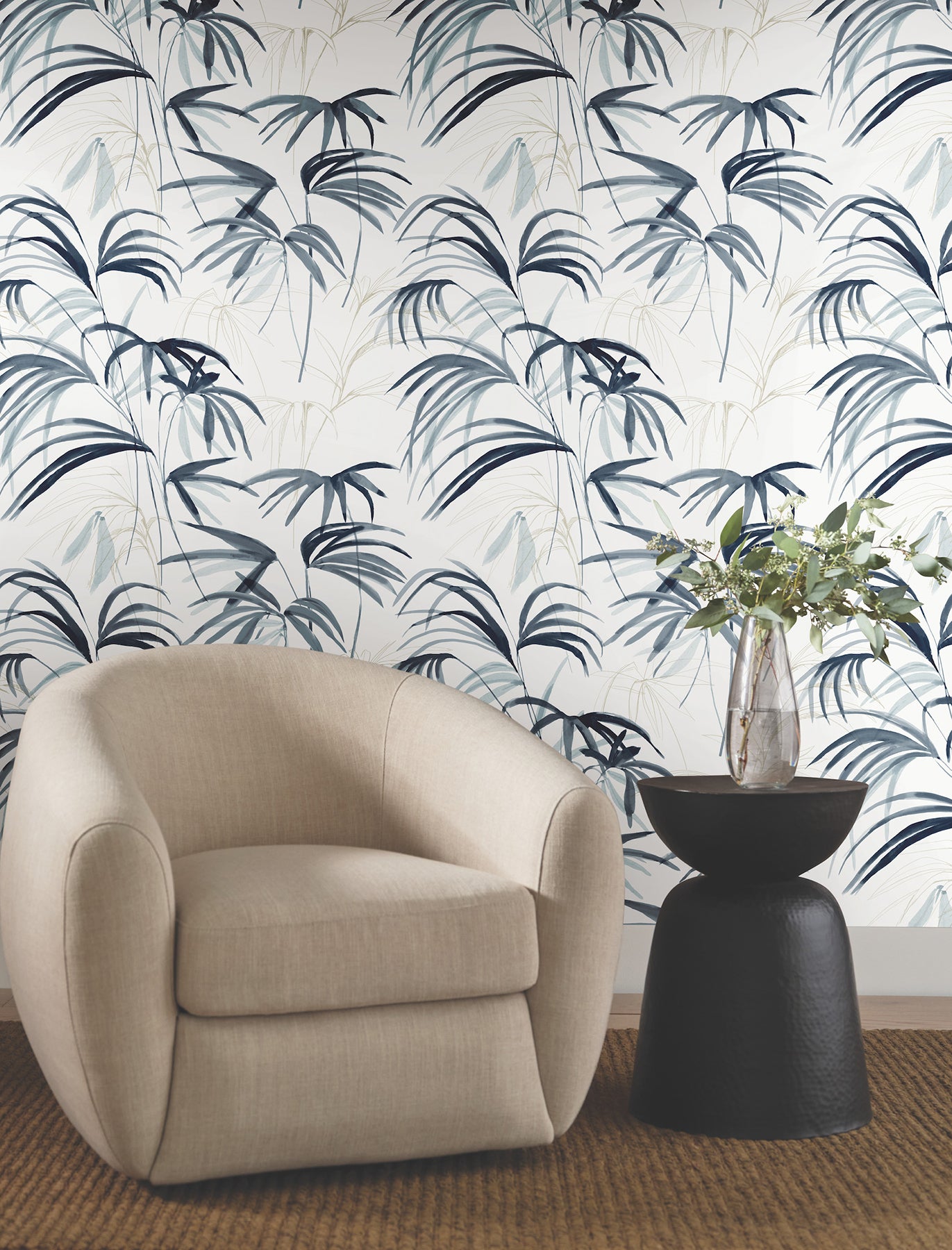 York Wallcoverings NT6122 Inky Palms Blue Wallpaper