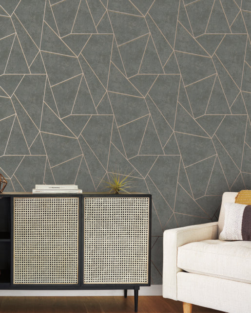 York Wallcoverings NW3502 Dark Grey & Gold Nazca Wallpaper