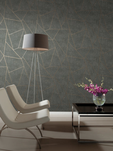 York Wallcoverings NW3502 Dark Grey & Gold Nazca Wallpaper