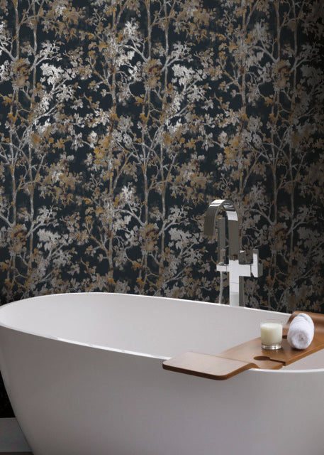 York Wallcoverings NW3580 Black & Multi Shimmering Foliage Wallpaper