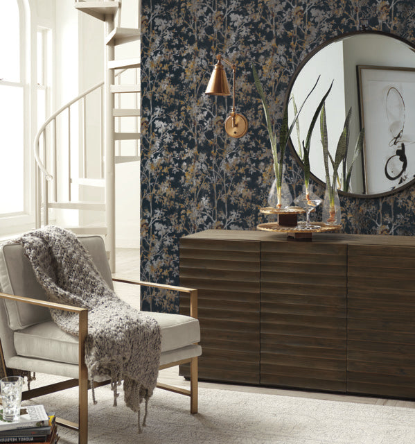 York Wallcoverings NW3580 Black & Multi Shimmering Foliage Wallpaper
