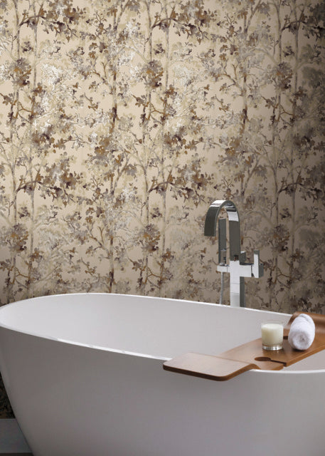 York Wallcoverings NW3584 Khaki & Multi Shimmering Foliage Wallpaper