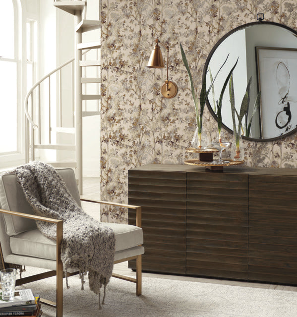 York Wallcoverings NW3584 Khaki & Multi Shimmering Foliage Wallpaper