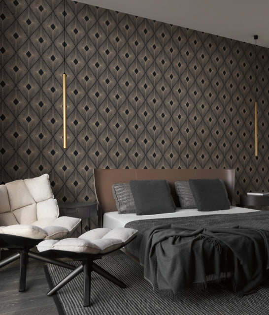 York Wallcoverings NW3593 Black & Gold Harlowe Wallpaper