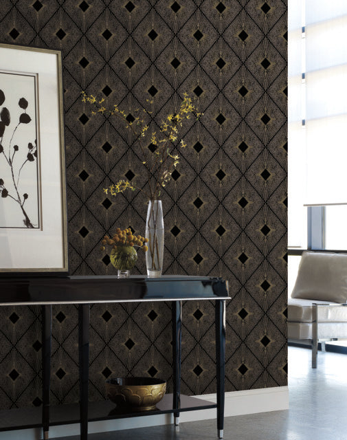 York Wallcoverings NW3593 Black & Gold Harlowe Wallpaper