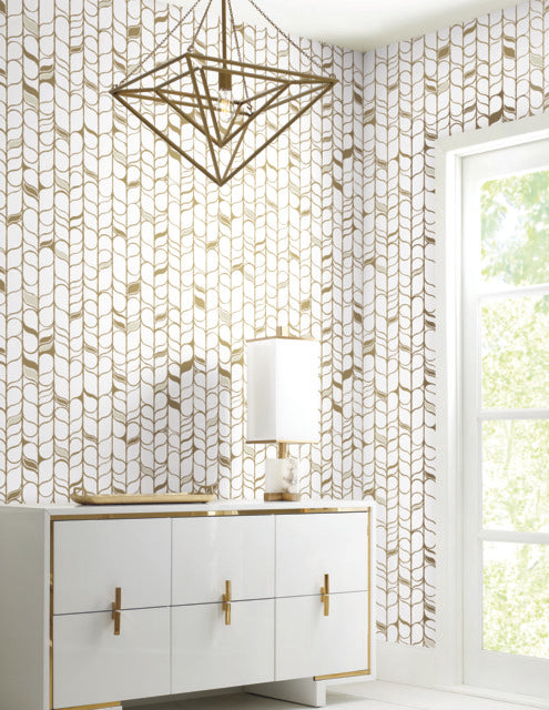 York Wallcoverings OS4201 Perfect Petals White/Gold Wallpaper