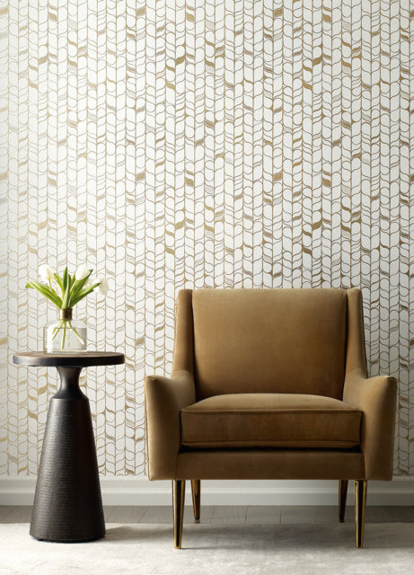 York Wallcoverings OS4201 Perfect Petals White/Gold Wallpaper