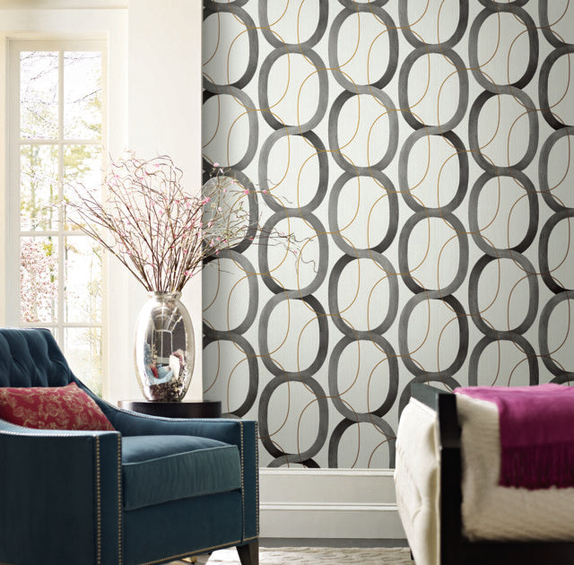 York Wallcoverings OS4213 Interlock Black/Gold Wallpaper