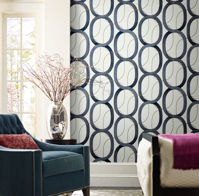 York Wallcoverings OS4215 Interlock Navy Wallpaper