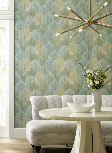 York Wallcoverings OS4241 Leaf Concerto Turquoise Wallpaper