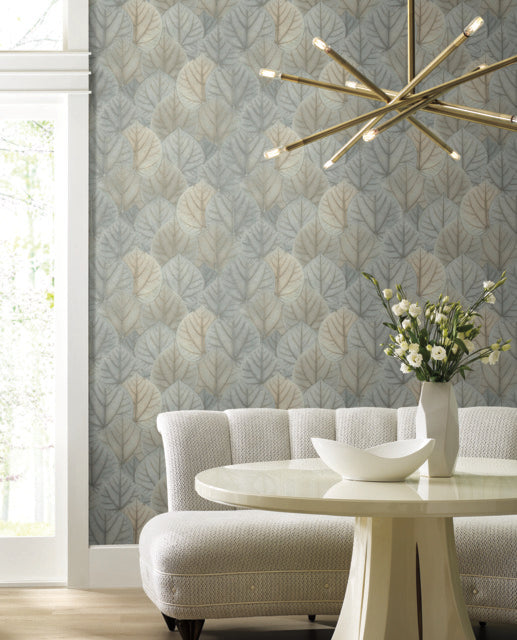 York Wallcoverings OS4244 Leaf Concerto Blue/Taupe Wallpaper