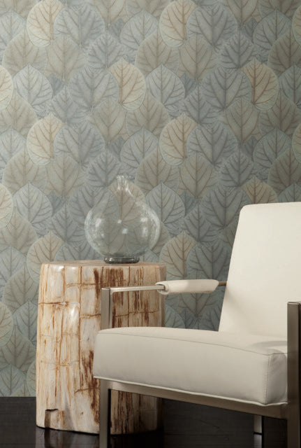 York Wallcoverings OS4244 Leaf Concerto Blue/Taupe Wallpaper
