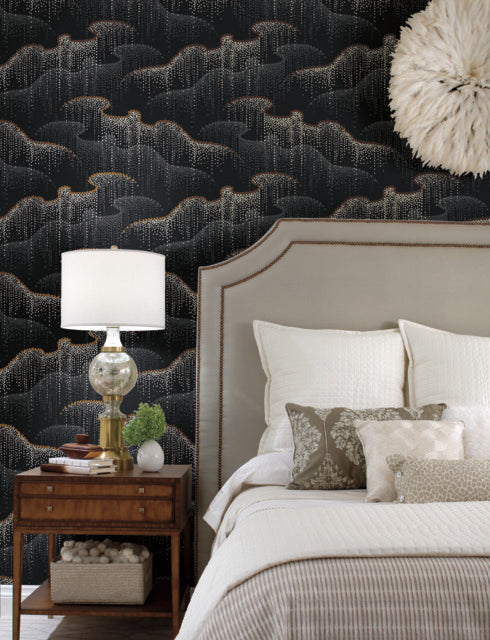 York Wallcoverings OS4261 Moonlight Pearls Black Wallpaper