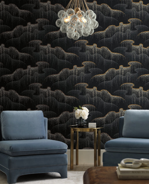 York Wallcoverings OS4261 Moonlight Pearls Black Wallpaper