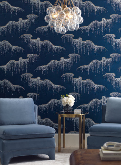 York Wallcoverings OS4264 Moonlight Pearls Navy Wallpaper
