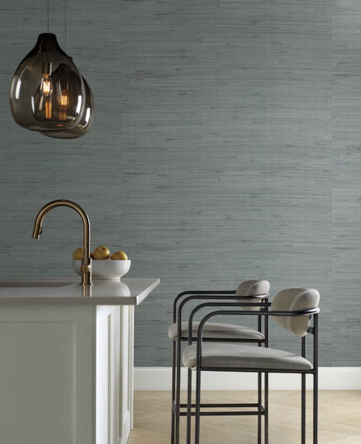 York Wallcoverings OS4325 Metallic Jute Silver/Aqua Wallpaper