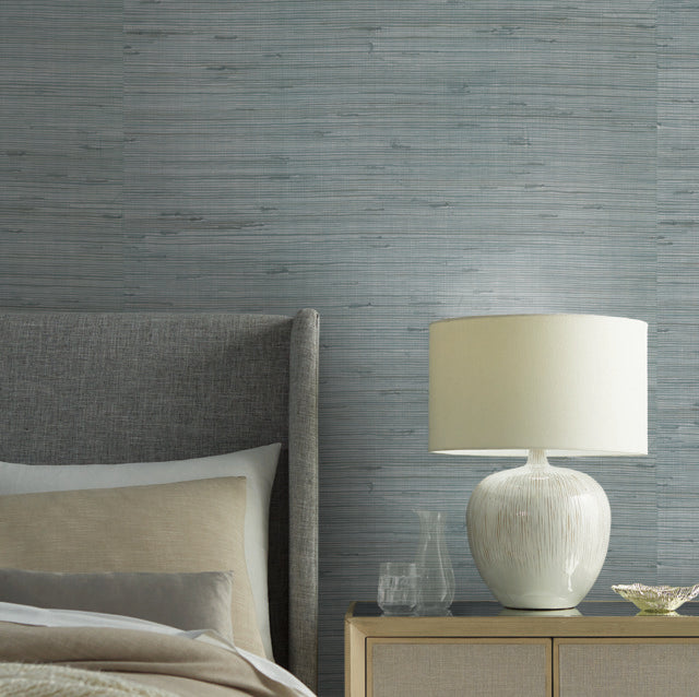 York Wallcoverings OS4325 Metallic Jute Silver/Aqua Wallpaper