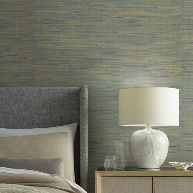York Wallcoverings OS4326 Metallic Jute Gold/Blue Wallpaper