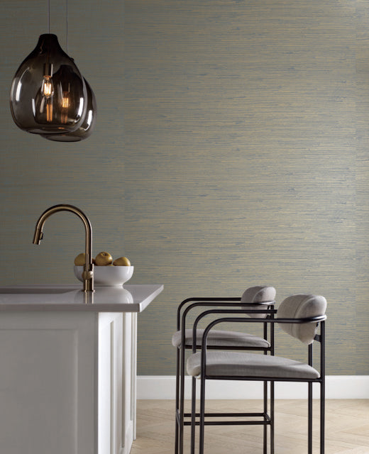 York Wallcoverings OS4326 Metallic Jute Gold/Blue Wallpaper