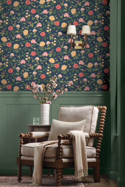 York Wallcoverings RF7544 Roses Blue Wallpaper